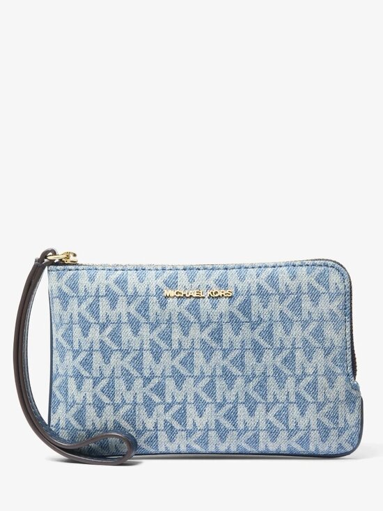 Michael Kors Handbags - Michael Kors Jet Set Travel Small Signature Logo Denim Wristlet